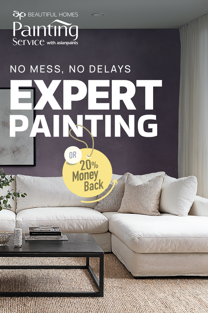 Expert painting with no mess and no delays - lavender living room with a white sofa