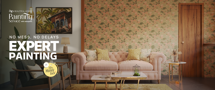 Expert painting with no mess and no delays - living room with floral wallpaper